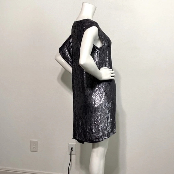 Intermix Gray Sequin Asymmetrical Shift Dress Knee Length Silk Size S - Picture 5 of 8